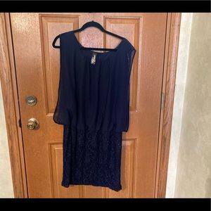 Navy short dress. Chiffon blouse top with sparkly skirt. NWT